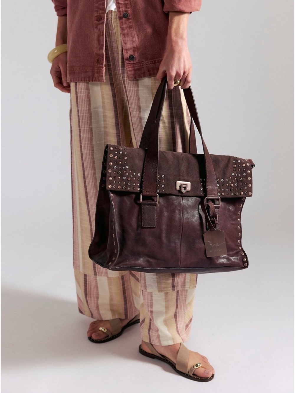 We The Free Espresso  Studded Leather Tote - Picture 2 of 11